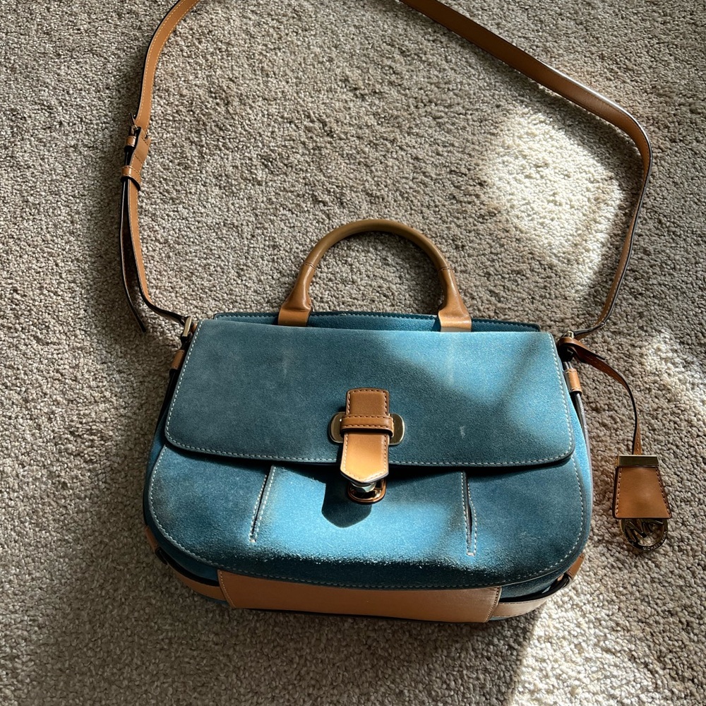 Michael Kors blue suede cross body handbag